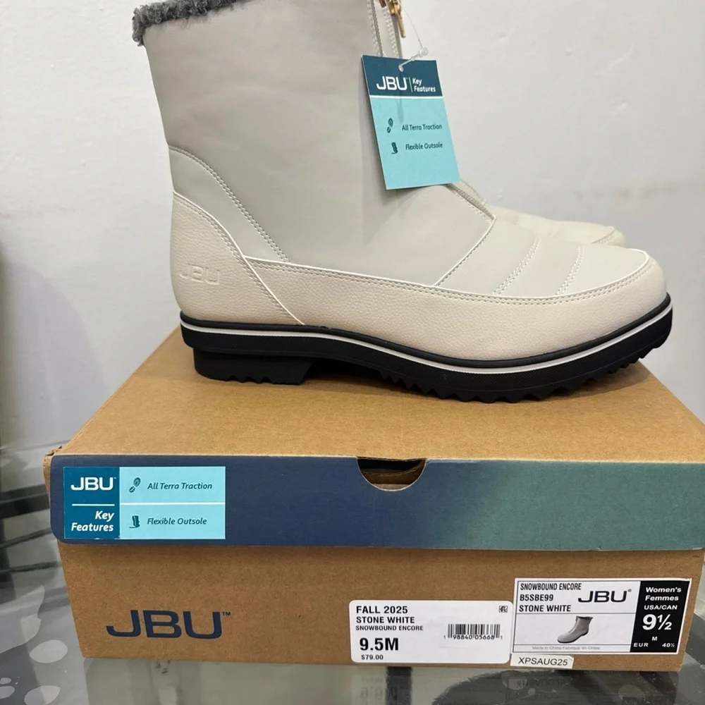 JBU Cream Front-Zip Faux-Fur Lined Ankle Boots